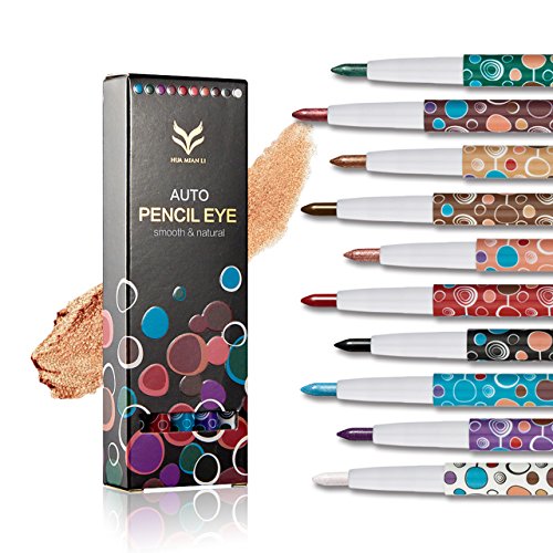 CCbeauty 10 Colors Shimmer Eyeshadow Pencil Stick Glitter Eyeshadow Pen Eyeliner Pencil Eyebrow Silkworm Pen Waterproof Cosmetic Makeup Set