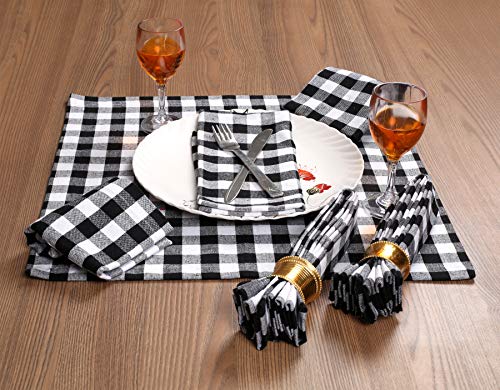 Cloth Dinner Napkin Gingham Plaid Check Fabric-18X18 Black White, Wedding Napkins, Cocktails Napkins, Fabric Napkins, Cotton Napkins, Mitered Corners & Generous Hem, Dinner Napkins Set of 12 - Thumbnail 4