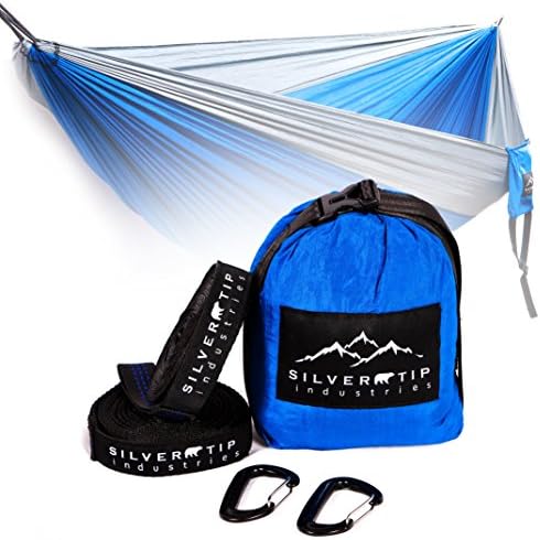 INSANE SALE!!! DOUBLE CAMPING HAMMOCK AND TREE STRAPS COMBO. ULTRA LIGHTWEIGHT PARACHUTE NYLON. 10' LONG x 6' WIDE, 550LB WEIGHT LIMIT.