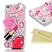 iPhone SE Case,iPhone 5S/5 Case - Mavis's Diary 3D Handmade Bling Crystal Red Lips Lipstick Pink Heart Bow Pearls Diamonds Hard White Cover