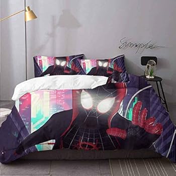 WomHouse 1 Duvet Cover and 2 Pillowcases Spiderman Into The Spider Verse Digital Art Tu Light-Weight Microfiber Duvet Cover Set Bedding 3 Piece Duvet Cover Set Full