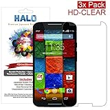 Halo Screen Protector Film High Definition (HD) Clear (Invisible) for Moto X 2 (2014 Latest Edition) (3-Pack) - Lifetime Replacement Warranty