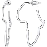 U7 African Map Earrings, Stainless Steel/Black/18K Gold Plated Exaggerated Hollow Out Earrings,Africa Dangle Earrings, Map of Africa Stud Earrings, Custom Name Earrings for Women