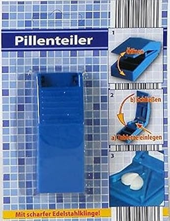 na-und Pillenteiler mit Edelstahlklinge35x85mm weiss ABS Kunststoff blau