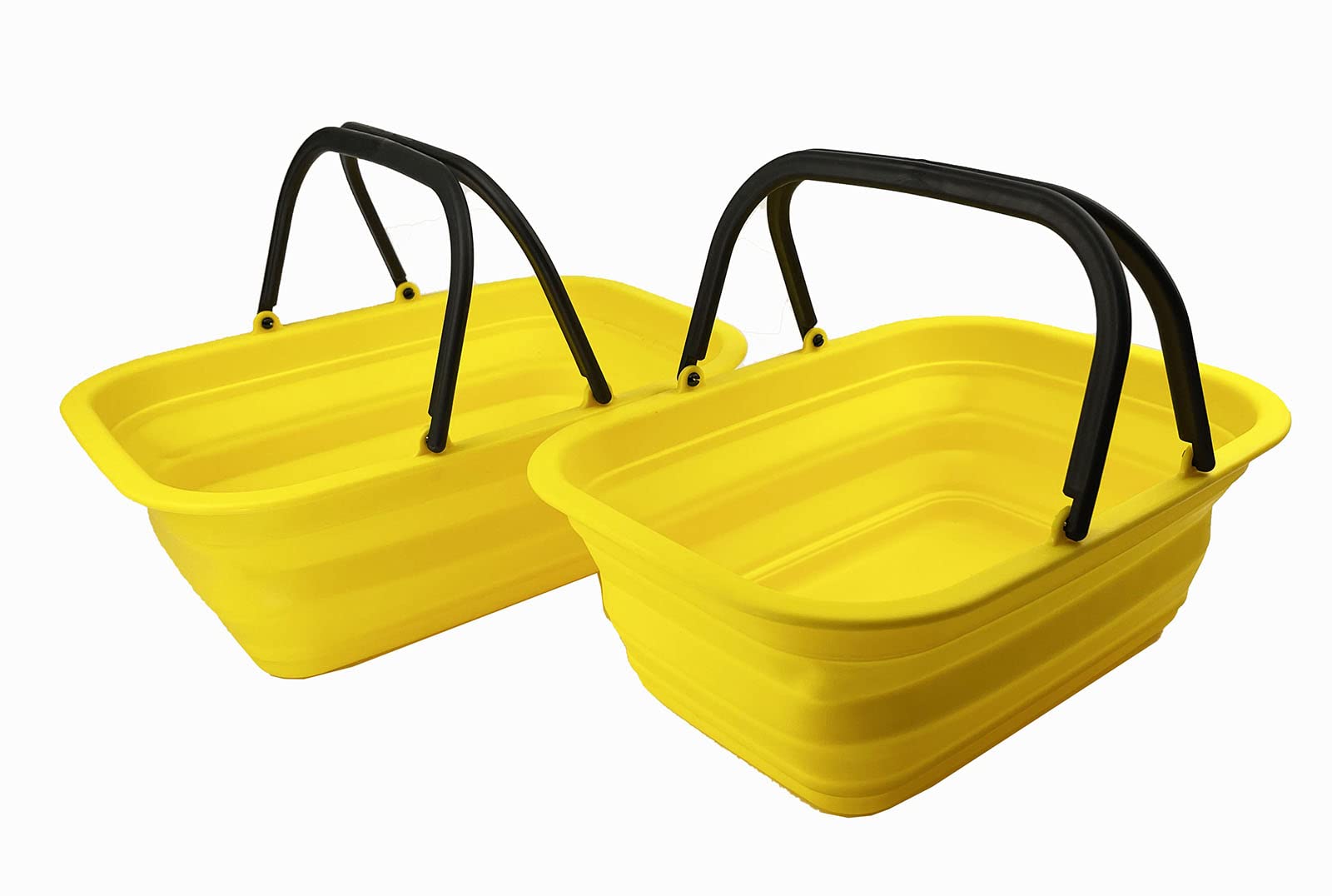 SAMMART 9.2L Collapsible Tub with Handle - Portable Outdoor Picnic Basket/Crater - Foldable Shopping Bag - Space Saving Storage Container (Golden Yellow (Set of 2))