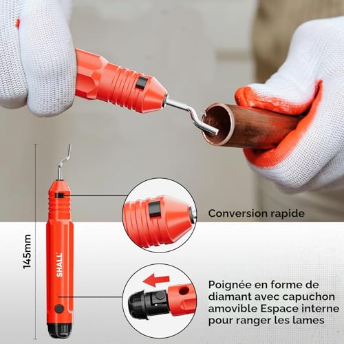SHALL 4PC Tubing Cutter Set，Heavy-Duty Pipe Cutter Ø 6-50mm, mini Cutter Ø 3-22mm, with 2 deburring Tools, Suitable for PVC/Aluminum/Copper