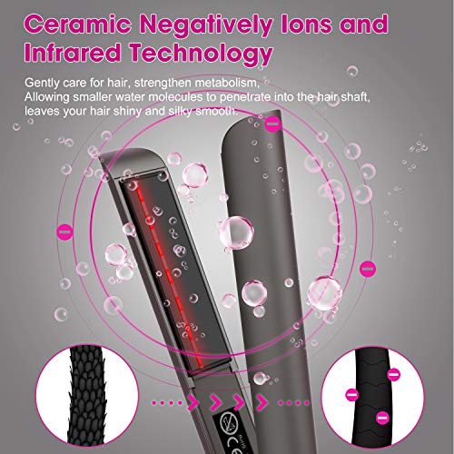 Flat Iron for Hair,GOOLEEN Professional Infrared Hair Straightener and Curler 2 in 1,1 Inch 3D Floating Titanium Plates Tourmaline Ceramic Hair Straightener with Dual Voltage LED Display 180-450℉