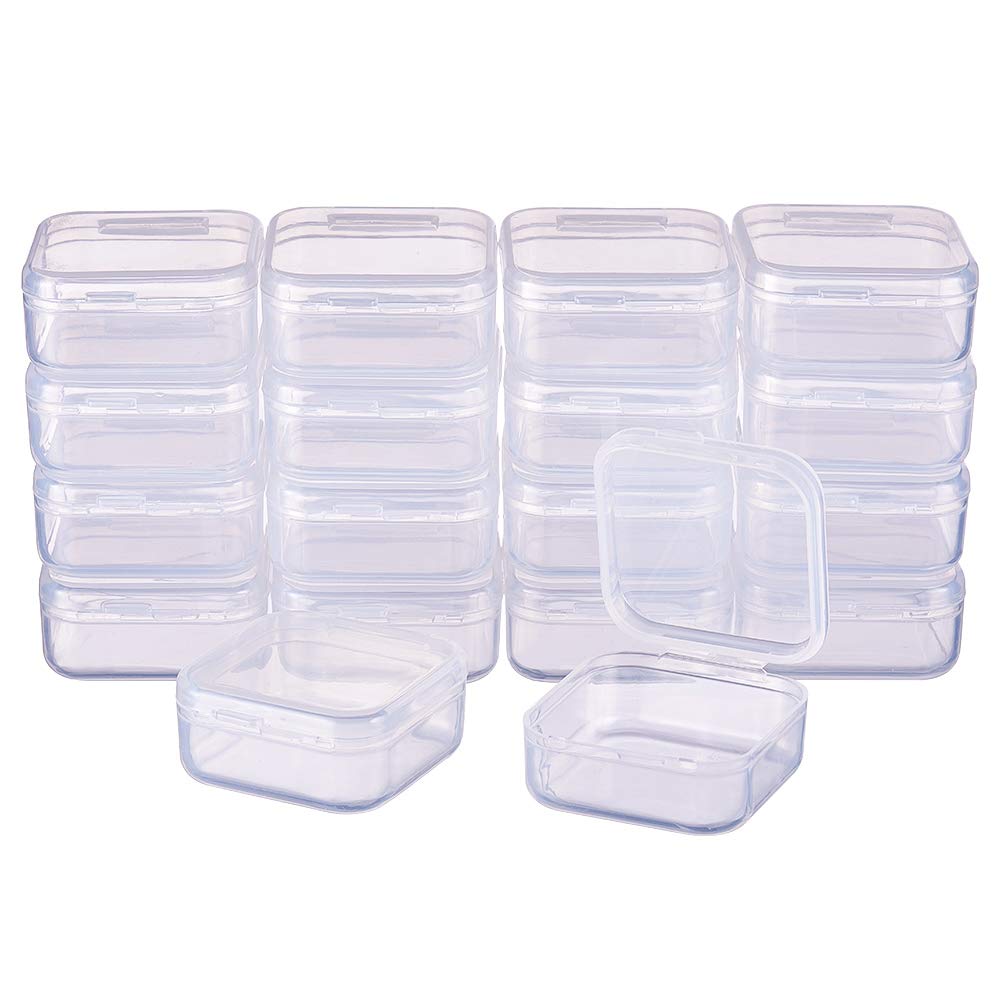 BENECREAT 18 pack Square Clear Plastic Bead Storage Containers Box Case with Flip-Up Lids for Pills,Herbs,Tiny Bead,Jewerlry Findings(3.7x3.7x1.8cm)