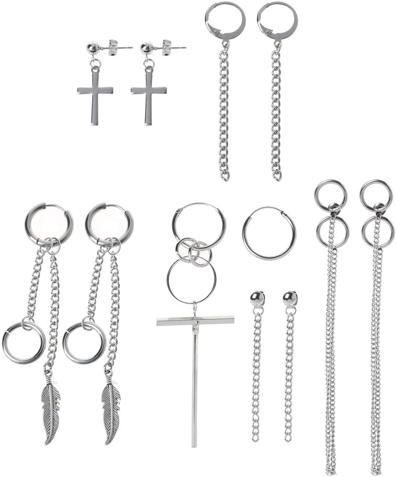Siwetg Korea Jewelry KPOP Bangtan Boy Punk Titanium Steel Tassel Chain Drop Earring Kit