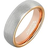 MNH Tungsten Rings for Men Rose Gold Plated 6mm Brushed Matte Finish Wedding Engagement Band