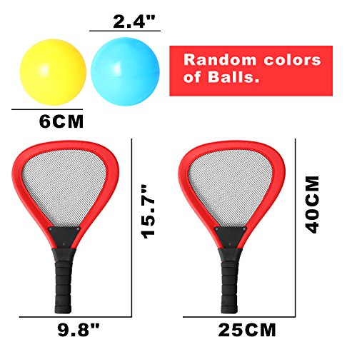 rainbow yuango Pack of 2 15'' Badminton Tennis Rackets Kit with 2 Balls Junior Sports Elastic Mesh Badminton Racquets Set for Kids Outdoors Play Game Toy(596-Red)