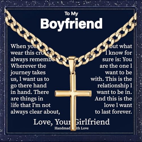 Ringcal Cross Necklace for Men with Gift Box,Silver Gold Stainless Steel Cross Pendant Necklace Mens Crucifix Chain Necklace (Gold for Boyfriend, 24inch) at Amazon