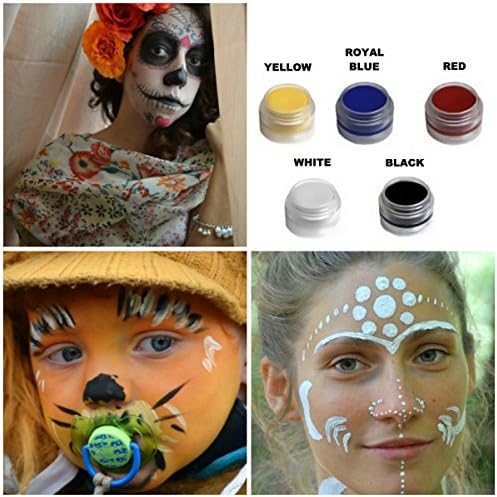 Face Paint, Organic, Hypoallergenic, Natural, 5 Colors in Locking Stackable Jars, Perfect for Festival Season