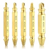 Damaged Screw Extractor and Remover Tool Set 5 Pieces by Sibaok, Made from Premium HSS 4341 with Titanium Coating Broken Screw Nail Extractor, Hardness 62-63HRC, Golden