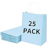 BAG BOX 25 Pack Medium 8.25x4.3x10.6 Inch Blue Kraft Paper Gift Bags with Handles for Bulk Shopping, Retail, Craft, Party Favors, Wedding, Grocery & Sacks