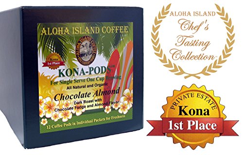 Senseo Pods From Our Chefs Tasting Collection of Kona Hawaiian Coffee Pods, Chocolate Almond Flavor, 12 Pods, Reusable Pod Adapter is Available for Eco-Friendly K-cup Brewing Systems