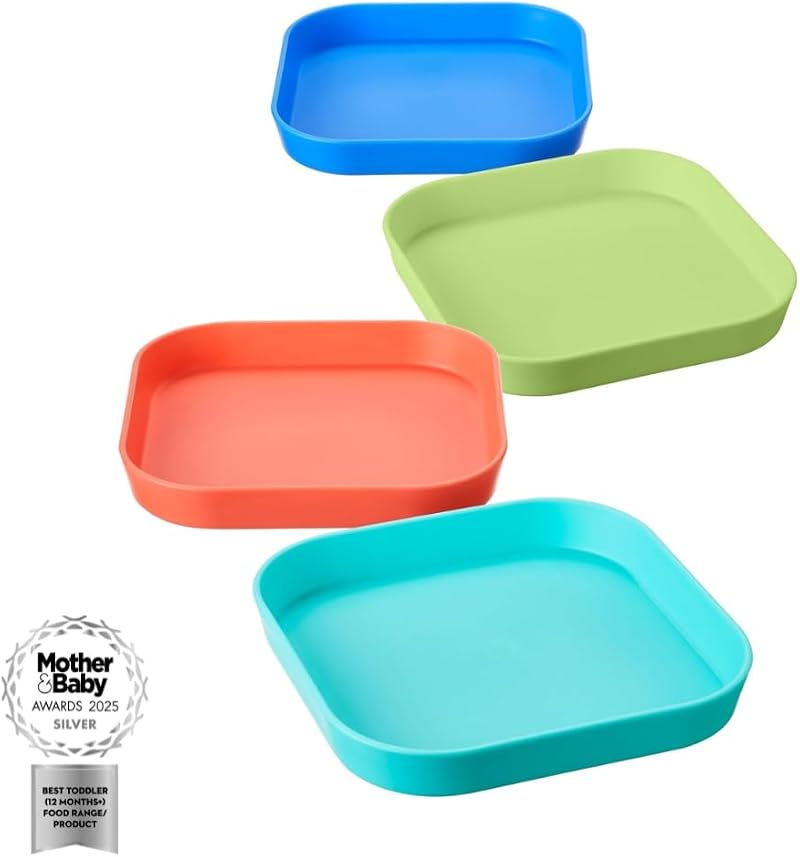 Nuby Good Square Meal Toddler Plates 4 Pack Dishwasher Microwave Safe