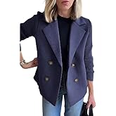 CHARTOU Women's Cropped Wool Blend Coat Fall Knit Sweater Blazer Notch Lapel Double Breasted Pea Coat Jacket