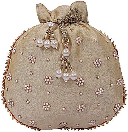 Kuber Industries Silk Piece Women Potli Bag (Gold) -CTKTC07258