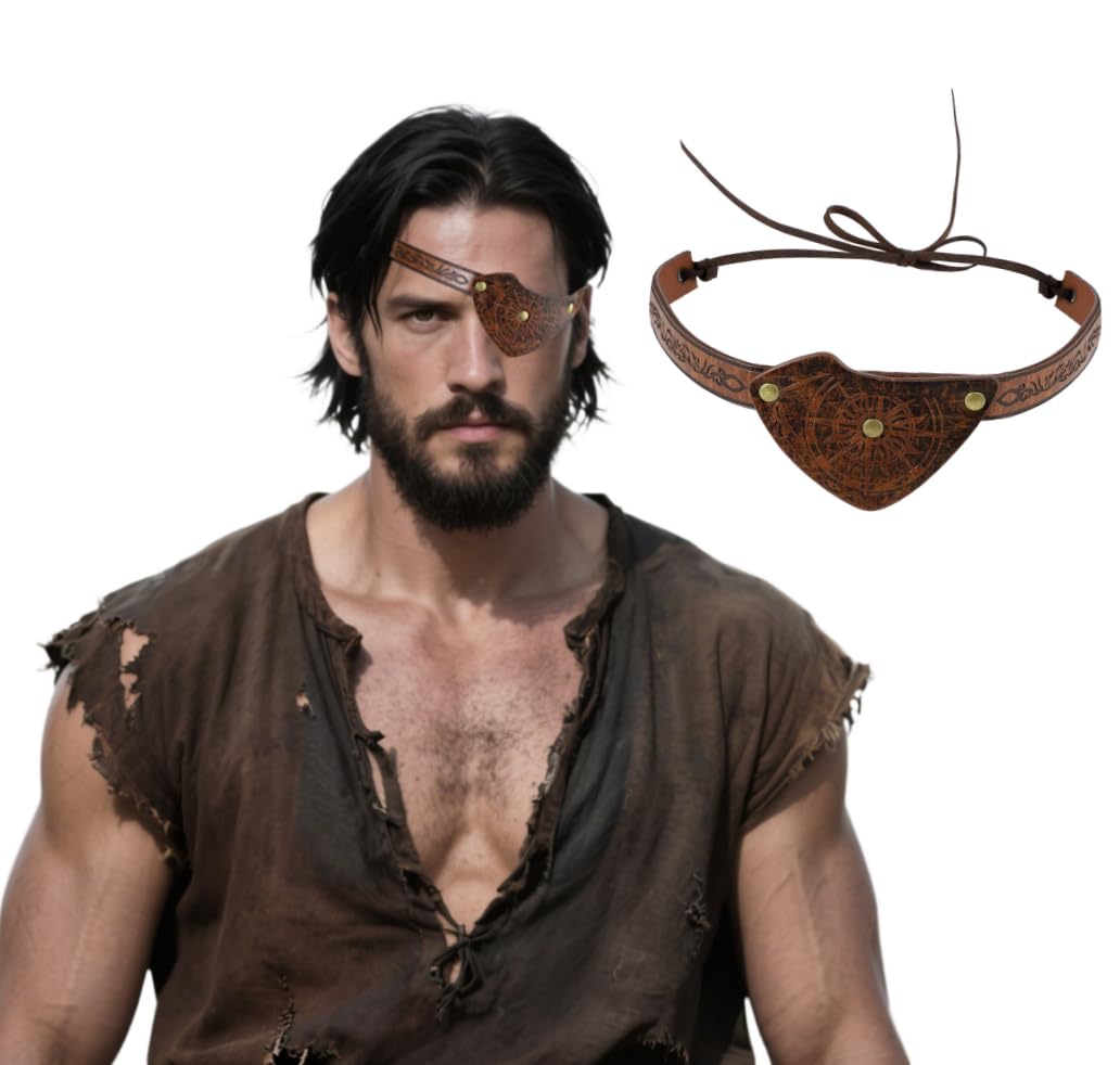 XGOPTS Medieval Leather Pirate Eye Patch for Men Women, Vintage Leather Embossed Eye Patches Viking Knight Pirate Costume Fancy Dress Accessories for Halloween Cosplay Party Festival — image 1