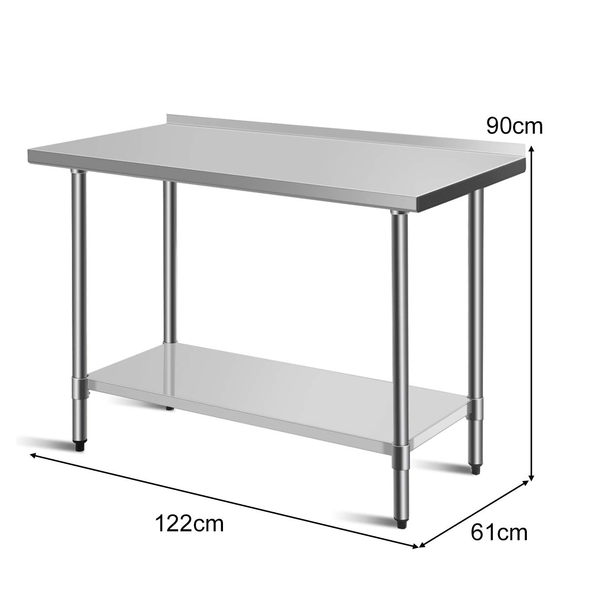 Costway Edelstahl Kuchentisch Arbeitstisch Gastro Tisch Edelstahltisch Zubereitungstisch Mit Zwischenbord 122 X 61x 90cm