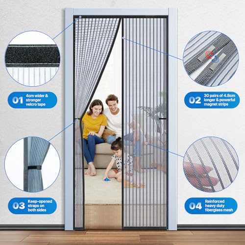 Magnetic Screen Door Heavy Duty, LOVIGA Thickened Fiberglass Screen Door Mesh, Self Sealing, Tear Resistant, Easy Assemble, Fine Mesh Keep Bugs Out 38 Inch by 83 Inch