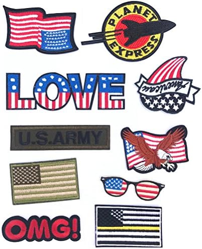 LuckyZ 10pcs/lot Assorted Iron-on or Sew-on Embroidered Patch Motif Applique Set for DIY Backpack, Clothing, Handbag, Shoes, Caps, etc