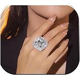 IS4U Sparkling Rhinestone Ring Bohemia Thick Large Oval Geometric Ring Square Princess Rings Fashion Heart Zircon Crystal Ring Prom Wedding Party Ball Rings for Women