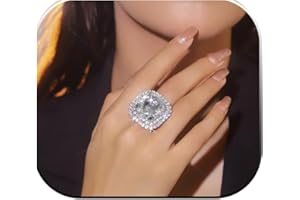 IS4U Sparkling Rhinestone Ring Bohemia Thick Large Oval Geometric Ring Square Princess Rings Fashion Heart Zircon Crystal Ring Prom Wedding Party Ball Rings for Women
