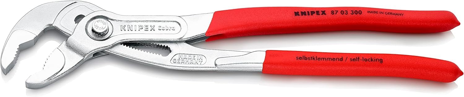 KNIPEX Cobra Hightech-Wasserpumpenzange verchromt mit rutschhemmendem Kunststoff überzogen 300 mm, 87 03 300 2