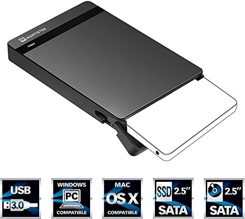 MANTISTEK Ultra Slim USB 3.0 External Hard Drive Enclosure Case for 7mm 9.5mm 2.5โ SATA HDD SSD, Support UASP SATA III, Tools- Free