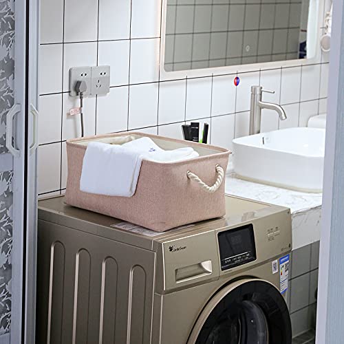 Storage Bins with Sturdy Cotton Handles(1 Pack) , Fabric Storage Baskets for Organizing use for Office & Home, Book, Clothes, Toys, Closet Boxes (Small, Pink, 12.2×8.3×6.3 inches)