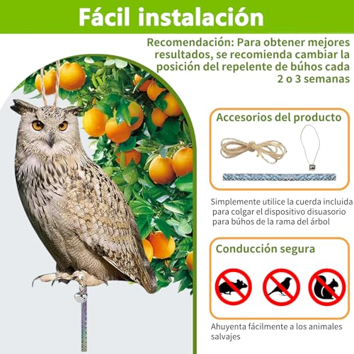 OWHDJH Paquete de 4 Buhos para Ahuyentar Palomas, Espanta Palomas con Campanas, Búho Espantapájaros, para Jardín al Aire Libre, ahuyentar Ardillas, Conejos y pájaros
