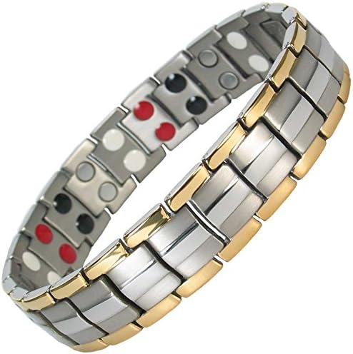 IonTopia Zeus Titanium Magnetic Therapy Bracelet Silver Gold with Free Links Removal Tool