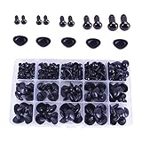 BESTCYC 150pcs(1box) 6/8/9/10/12MM 5 Sizes Black Plastic Safety Eyes and Noses Set for Teddy Bear Doll Animal Puppet Crafts