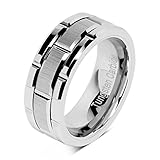 100S JEWELRY Tungsten Rings for Men Wedding Band Silver Brick Pattern Brushed Engagement Promise Size 6-16