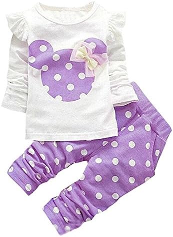 Cute Toddler Baby Girls Clothes Set Long Sleeve T-Shirt and Pants Kids 2pcs Outfits (Purple, 24-36 Month)