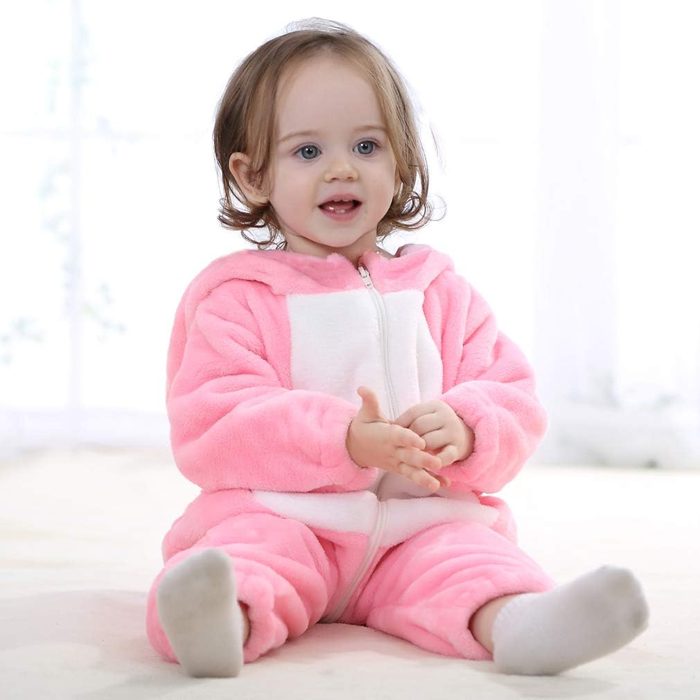 COOKY.D Infant Hooded Baby Rompers Animal Jumpsuit Soft Flannel Winter Cosplay Costume for Baby Girls Boys 6-12 Months, Rabbit - Image 3