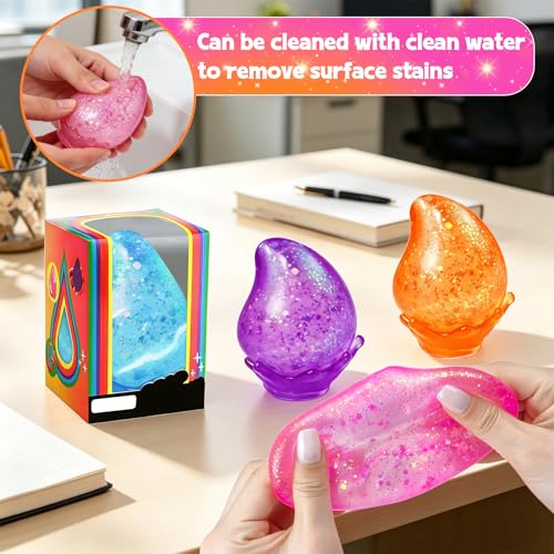 MSYTIFOG 2 Pcs Stress Balls, Water Drop Squishies Squeeze Toys, Stress Relief Fidget Sensory Toy for Kids with Autism, Nice Stress Cube-Drop Gifts for Anxiety Relief Office Easter Birthday (Blue&Pink)