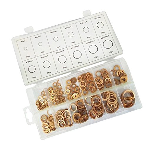 Homyl 280pcs Copper Washers Flat Ring Sump Plug Oil Seal Gasket Assorted Set 12 Sizes PACK