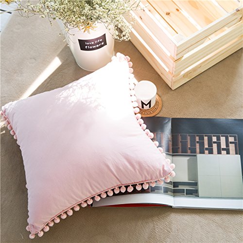 Pom Poms Cotton Throw Pillow Cases Meaning4 Pink European Square 26 x 26 Set of 2 - Thumbnail 2