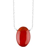 NJCRAFT Natural Oval Cabochon Necklace for Women, 10-20 Carat Handmade Gemstone Pendant | Polished Stone, Adjustable 18 Inch Silver Plated Chain