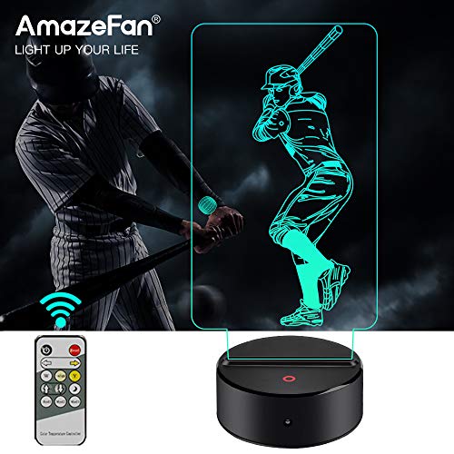 image for AmazeFan Baseball Night Light for Kids - 3D Baseball Night Lamp 7 Colo