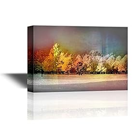 Canvas Wall Art - Landscape with Abstract Watercolor Style Trees - Gallery Wrap Modern Home Art | Ready to Hang - 12x18 inches