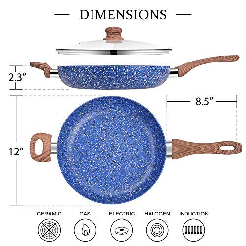 image for MICHELANGELO 12 Inch Frying Pan with lid, Ultra Nonstick Granite Rock 