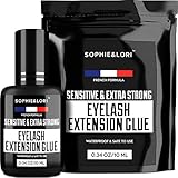 Eyelash Glue for Lash Extensions - Extremely Strong Lash Glue for Professional Use - 1 Sec Drying & Maximum Bonding - 2X Size 0,34OZ - Extra Black Lash Adhesive - Latex FREE Lash Adhesive