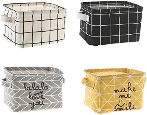 Lannu Canvas Storage Bins Organizer Toy Basket Classical Black and White Fabric Cloth Home Decor,Small,Set of 4
