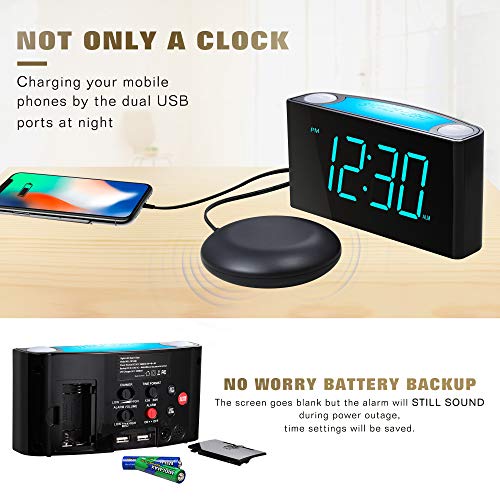 ROCAM Extra Loud Alarm Clock with Bed Shaker, Vibrating Alarm Clock for