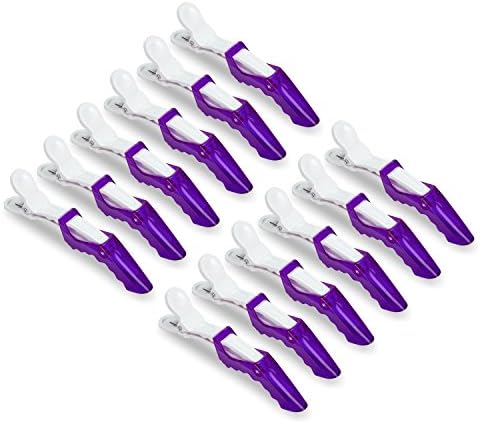 10 Pinup Clips - Professional Non Slip Alligator Hair Clips Double Hinged Design for Easy Salon Styling - Sectioning Crocodile Hair Clip Set with Wide Teeth for Extra Durable Grip (Transparent-Purple)