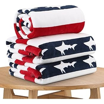 Quick Dry Fun USA Cotton Oversized Beach Towel - Print Sandproof Striped 35 x 70inch Pool Towel, Big Blue Extra Large Swim Towel, Summer Kids Cabana Towel